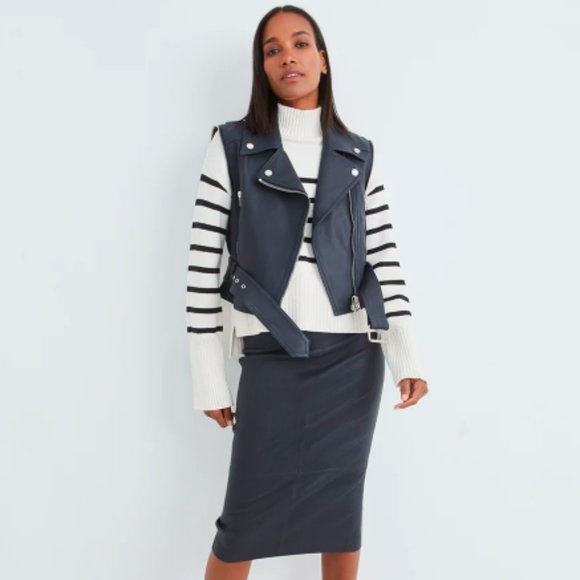 Veronica Beard Jylan Leather Moto Jacket Navy Dark Blue Lambskin Size 2 NWT - Picture 5 of 15